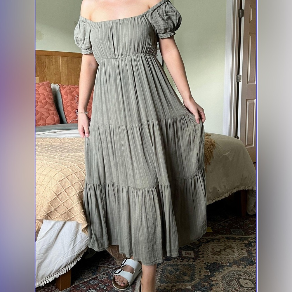 American Eagle Shoulder Maxi Dress in Olive